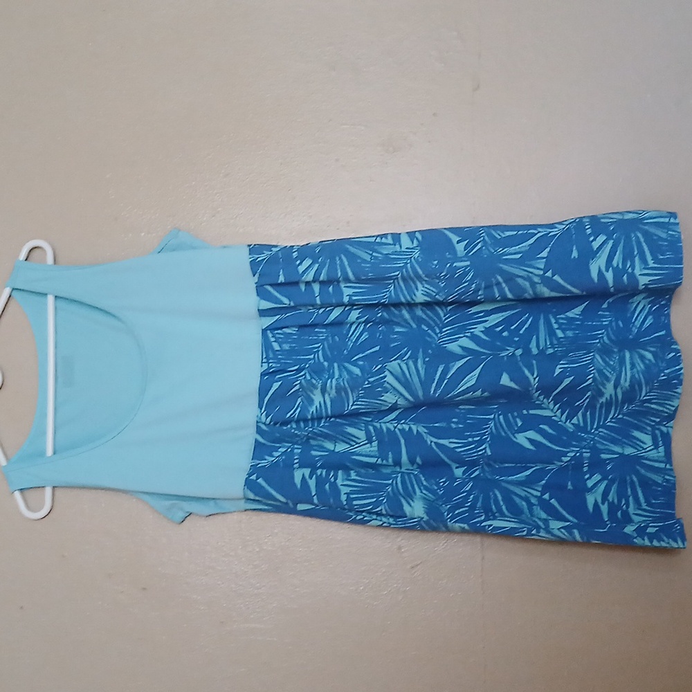 Columbia Dress XL Omni Shade UPF 50 Active Outdoor Blue Tropical Print Wicking